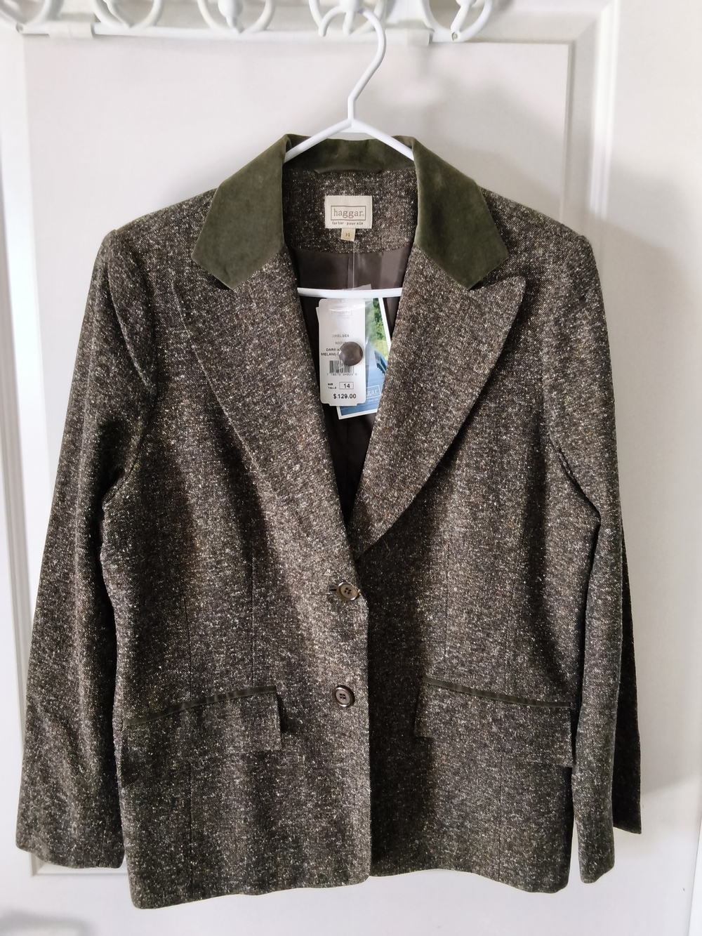 Haggar Olive Tweed Blazer with Suede Collar